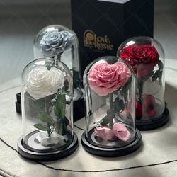 กุหลาบสดในโหลแก้ว ทรงหัวใจ มี 4 สีให้เลือก พร้อมกล่องสุด Premium