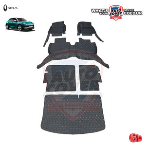 พรมปูพื้นรถยนต์ 6D รถ ORA GOOD CAT ปี 2022-2026 ชุดเต็มคัน รวมแผ่นท้ายและหลังพนักพิง จำนวน 6 ชิ้น