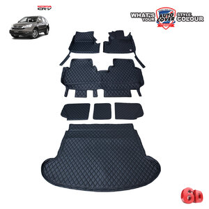 พรมปูพื้นรถยนต์ 6D รถ HONDA CRV (GEN 3) ปี 2007-2012 พรมรถยนต์ ชุดเต็มคัน รวมแผ่นท้าย และหลังพนักพิง จำนวน 7 ชิ้น