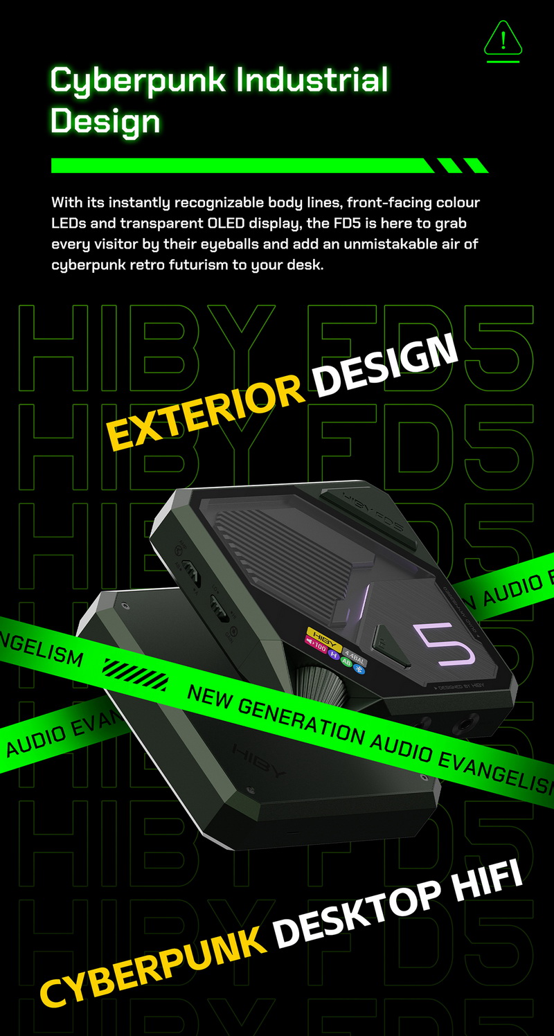 Hiby FD5 DAC/AMP ตั้งโต๊ะ Class A/AB ชิป AKM4493 x4 ในธีมไซเบอร์พังค์ รองรับ MQA ประกันศูนย์ไทย