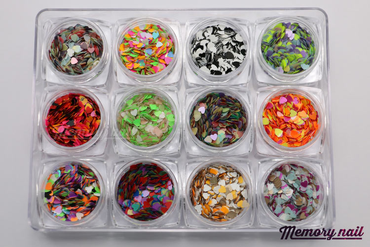 กากเพชรรูปหัวใจ อย่างดี คละหลายสีในกระปุกเดียว 12แบบสี 12กระปุก