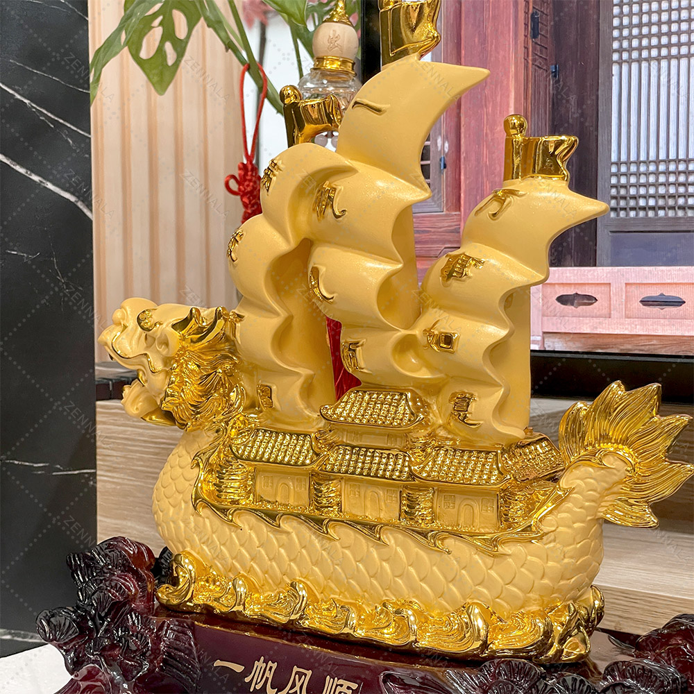 เรือมังกร เรซิ่น สีทอง สูง 12 นิ้ว
