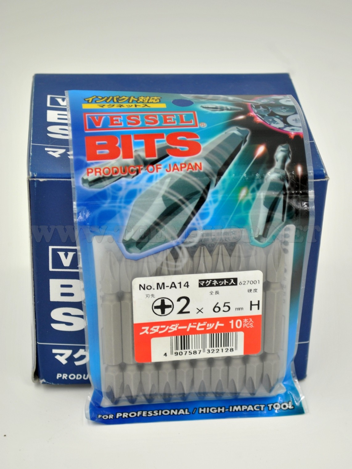 VESSEL ดอกไขควงลม M-A14 2x65H Mag. made in Japan แพ็ค 10 ดอก