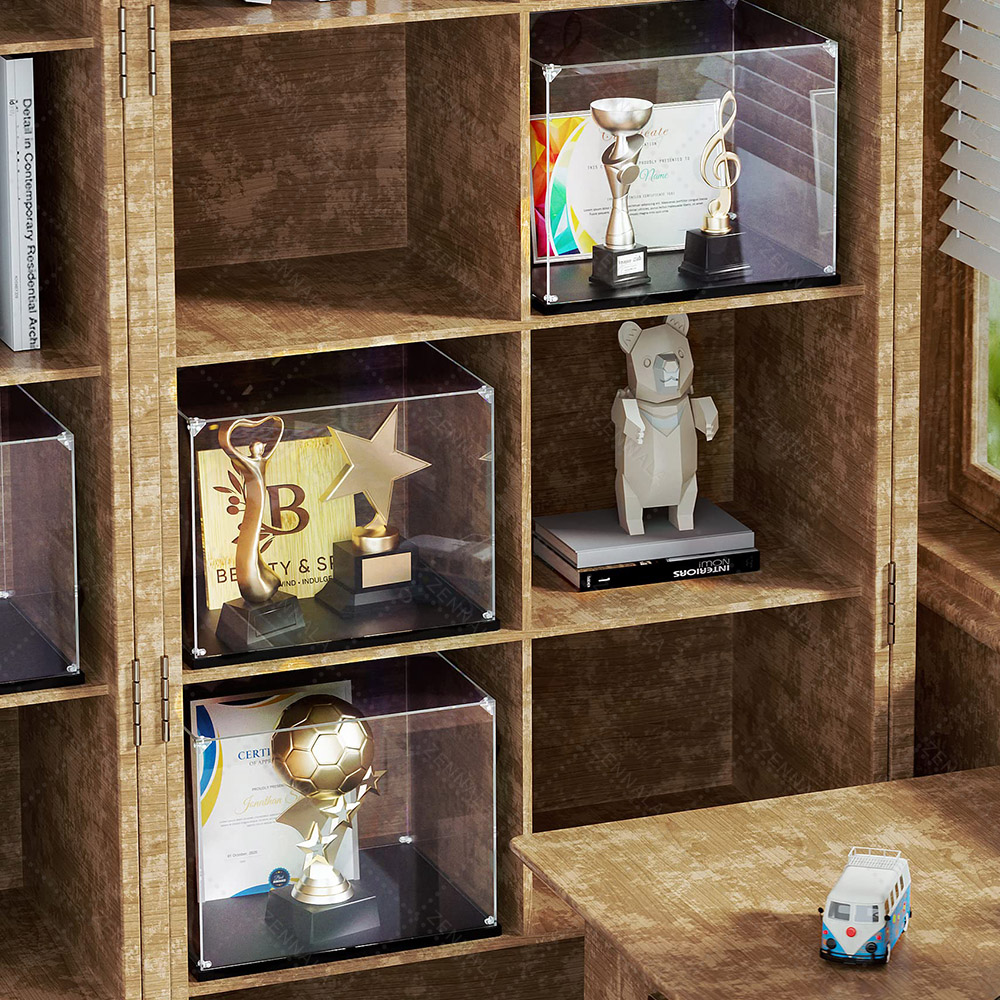 กล่องโชว์โมเดล อะคริลิคใส ฐานสีดำ แบบฝาครอบ มีให้เลือก 10 ขนาด