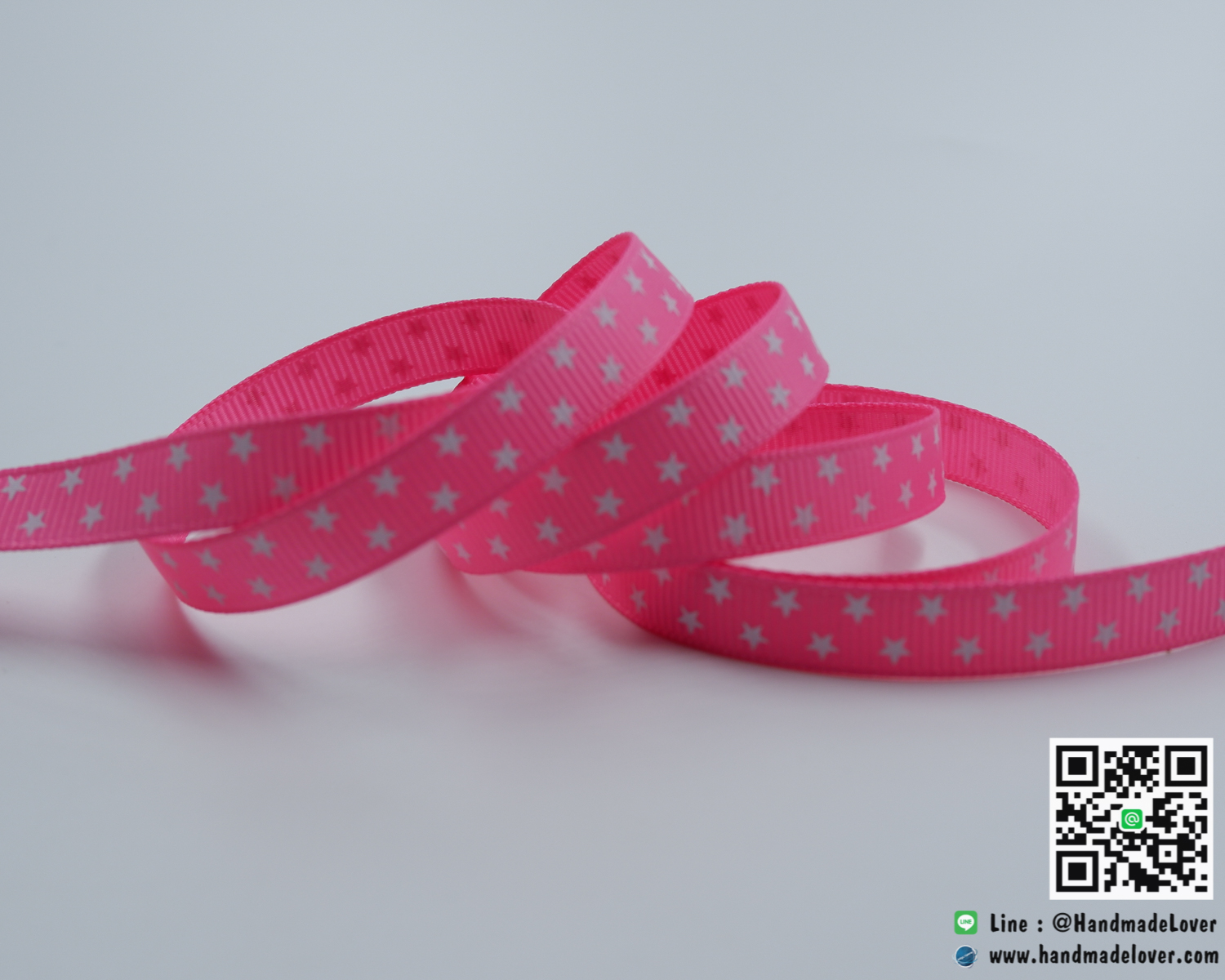 ริบบิ้นผ้า กรอสเกรน สีชมพู พิมพ์ลายดาว