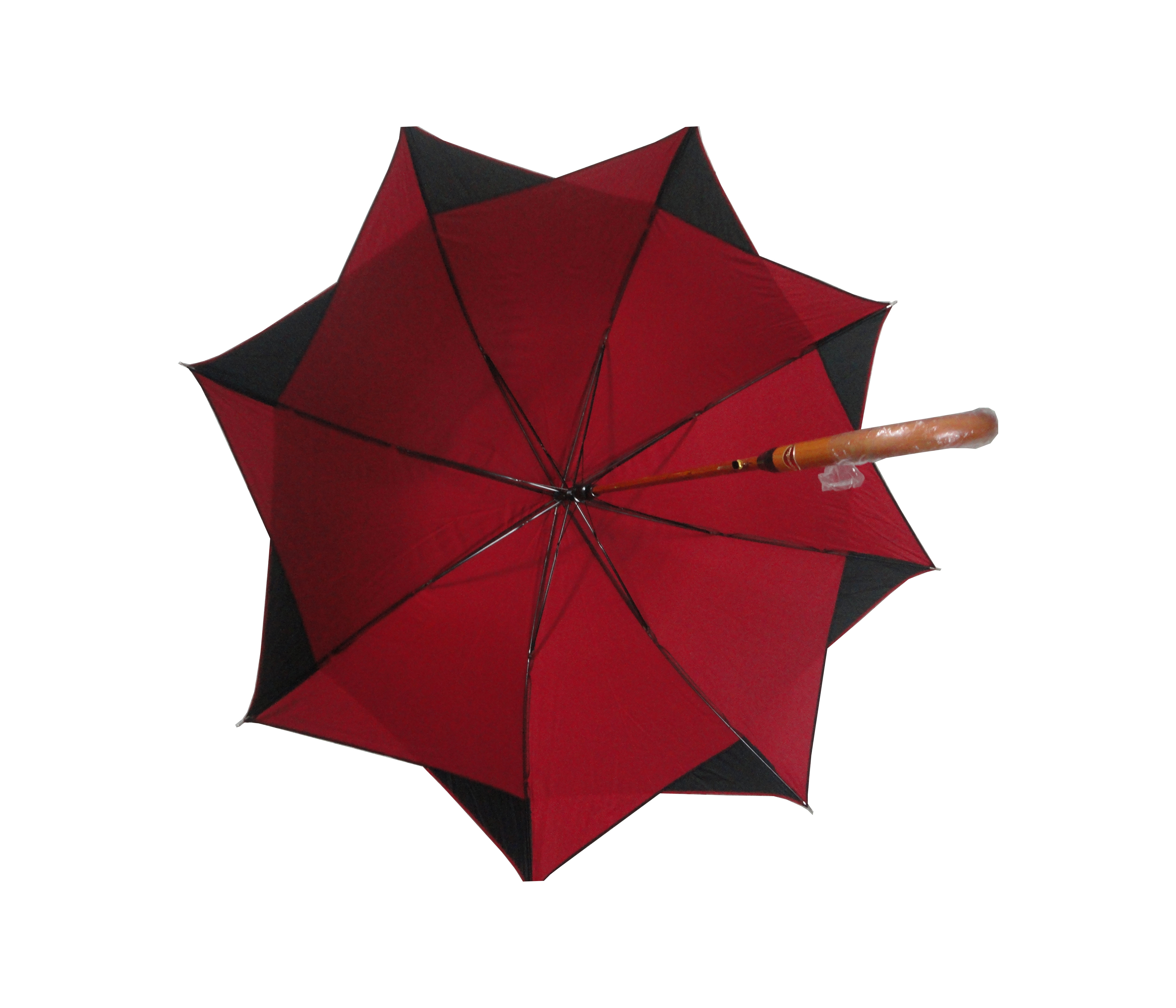 ร่มแฟชั่นยาว 28 นิ้ว ออโต้เปิด ผ้าPG สีคาดดำ 2 ชั้น โครงไม้ ด้ามงอ ปลอกผ้า