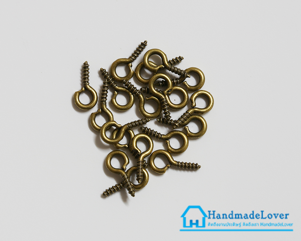 ตะปูเกลียว/ตะขอหัวตุ๊กตา สีทองรมดำ เส้นผ่าศูนย์กลาง 6 มม. x ยาว 12 mm. [แพ็ค 50 ชิ้น]