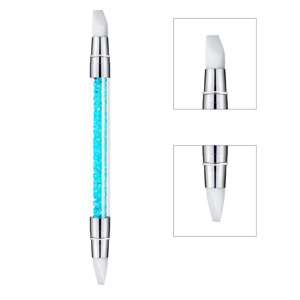 แปรง หัวซิลิโคน อเนกประสงค์ ด้ามเพชรสีฟ้า ใช้ ดุนหนังขอบเล็บ กดฟอยล์ติดเล็บ ขัดผง / อุปกรณ์เพ้นท์เล็บ ทำเล็บ