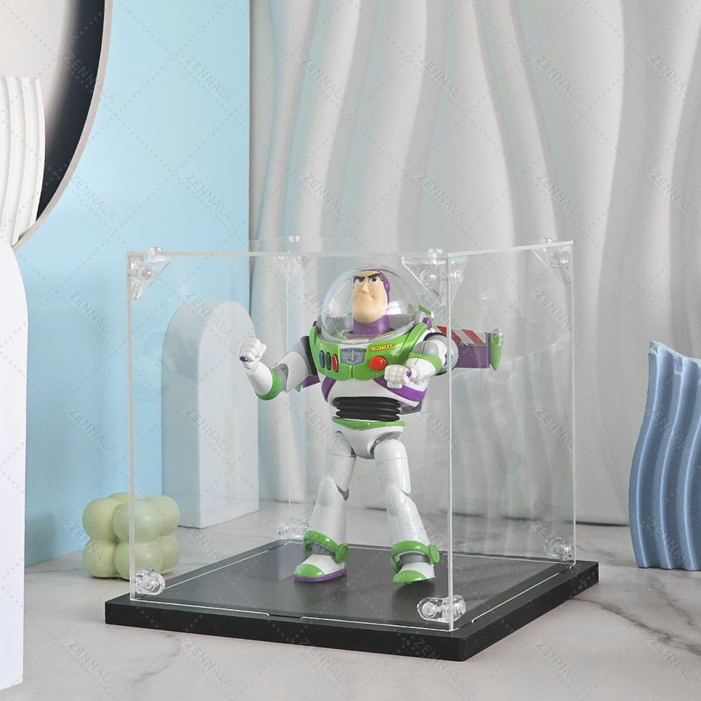 กล่องโชว์โมเดล อะคริลิคใส ฐานสีดำ แบบฝาครอบ มีให้เลือก 10 ขนาด