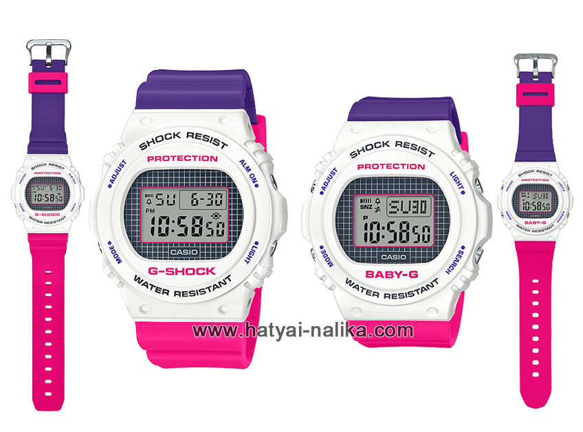 นาฬิกา คาสิโอ Casio G-Shock x Baby-G SETคู่รัก Throwback Baby-G 25th anniversary logo color series รุ่น DW-5700THB-7 x BGD-570THB-7 ของแท้ รับประกัน 1 ปี