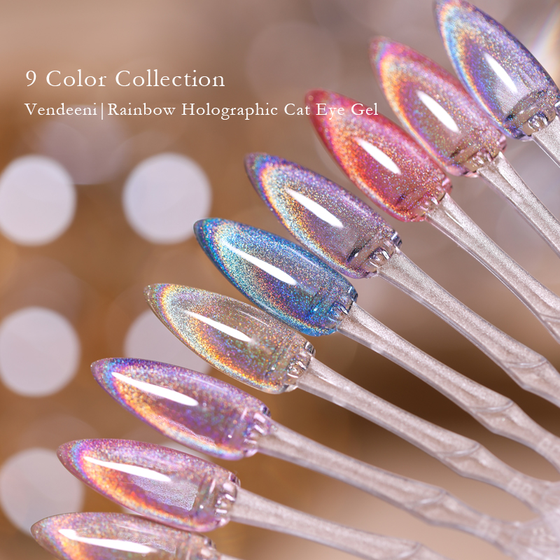 Vendeeni [ Cat Eye Rainbow Holographic ชุด9สี ] ยาทาเล็บโฮโลแกรม 9D สีเจล สีลูกแก้ว โฮโลแกรม 6ml ลูกแก้ว แคทอาย สีทาเล็บเจล