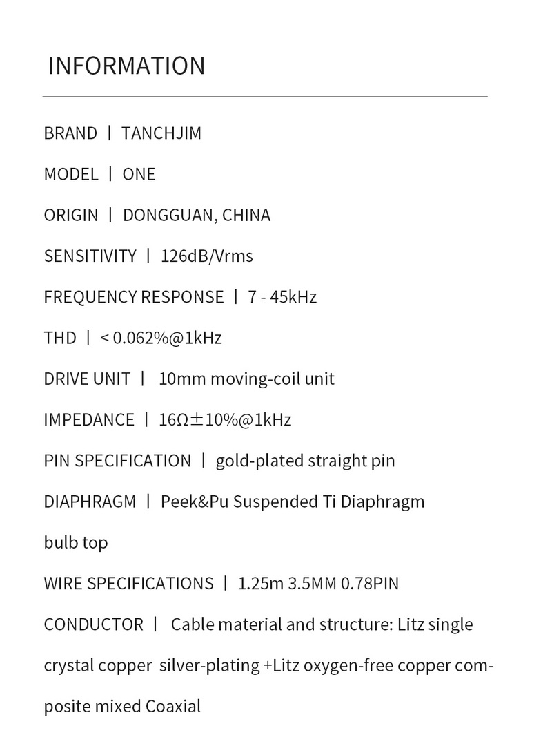 TANCHJIM ONE หูฟัง Inear ไดรเวอร์ไดนามิก 10mm สาย OFCชุบเงินLitz + OFC Litz ประกันศูนย์ไทย
