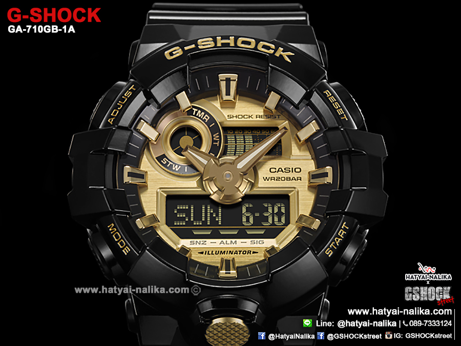 นาฬิกา คาสิโอ Casio G-Shock Standard ANALOG-DIGITAL รุ่น GA-710GB-1A (สีดำทอง) ของแท้ รับประกัน 1 ปี