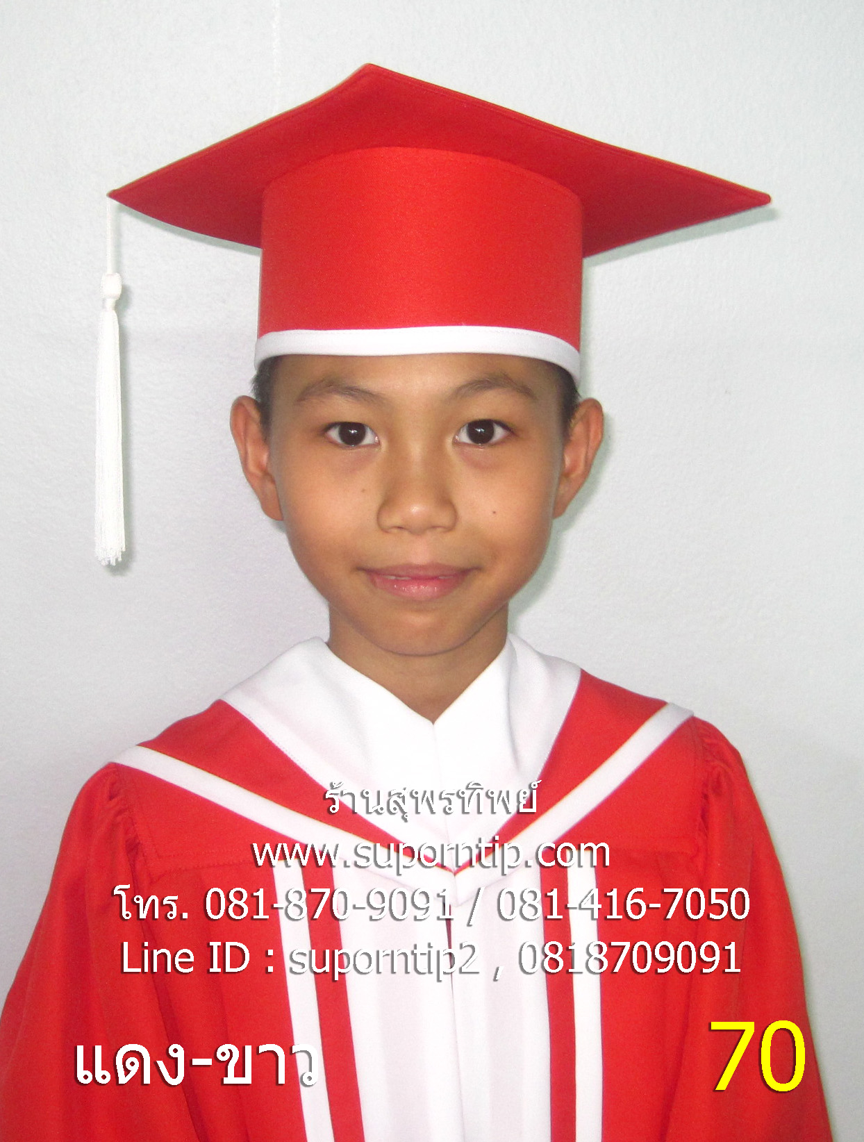 ชุดบัณฑิตน้อย แดง ขาว,ชุดรับปริญญาเด็ก,ชุดครุยเด็กเล็ก,ชุดครุยอนุบาล