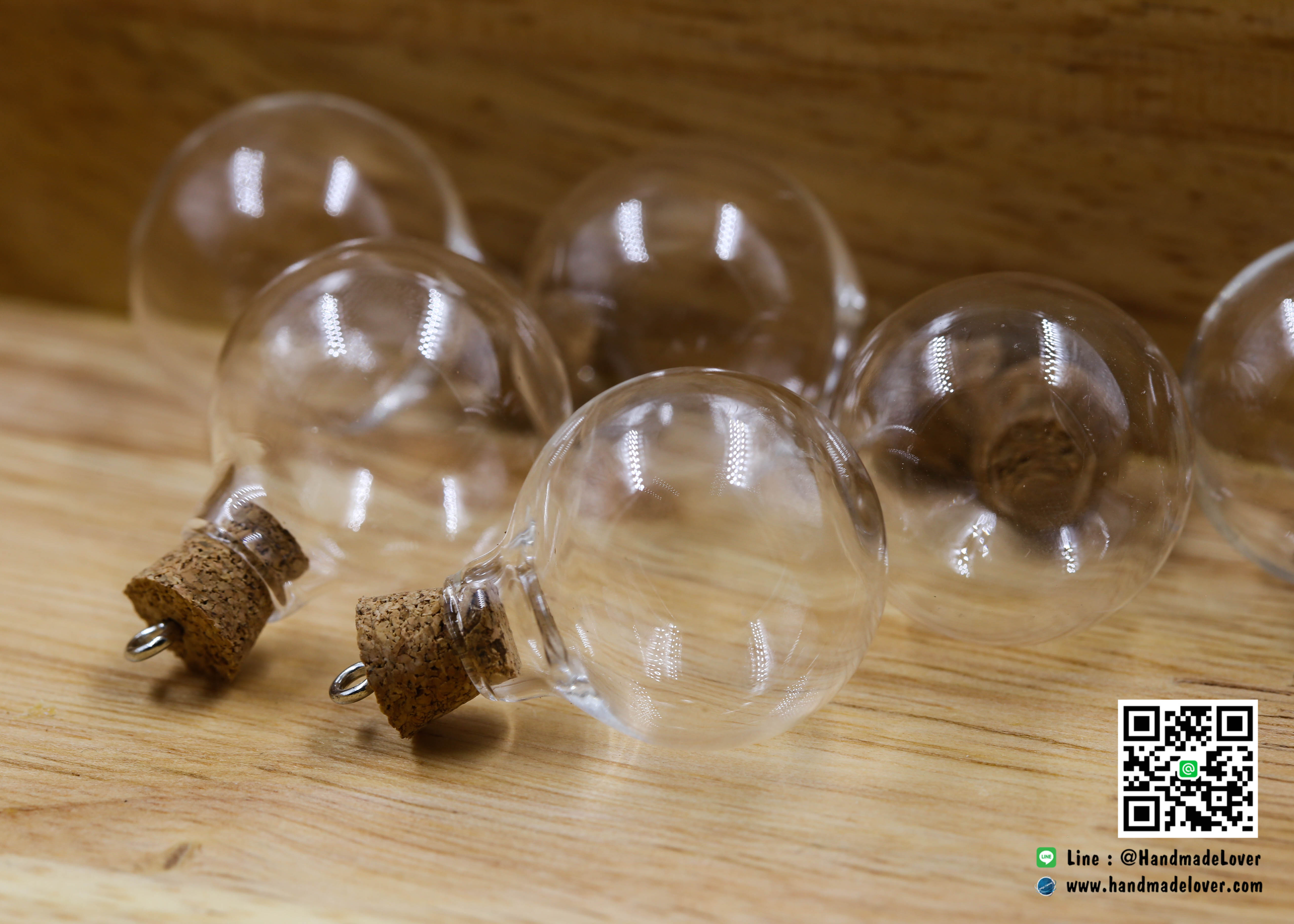 ขวดแก้วจิ๋ว ทรงกลม ขนาด 25 x 30 มม. (7 ml) (ฝาจุกไม้ก๊อก) [มีราคาส่ง]