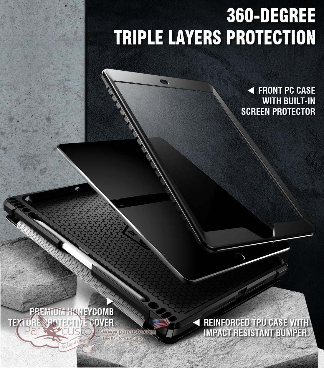 เคสกันกระแทก Apple iPad 10.2 2019 (iPad 7th) [Tough 360 Degree Stand Folio Cover ] จาก POETIC [Pre-order USA]