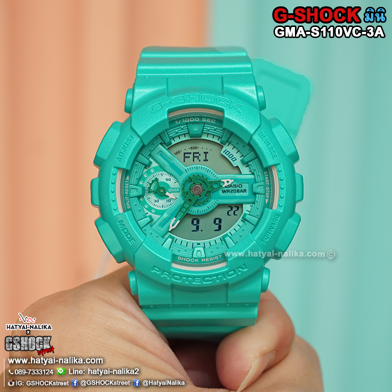 นาฬิกา คาสิโอ Casio G-Shock S-Series Vivid Colors รุ่น GMA-S110VC-3A (สี Aquamarine เขียวอมฟ้าเหลือบมุก) ของแท้ รับประกัน1ปี
