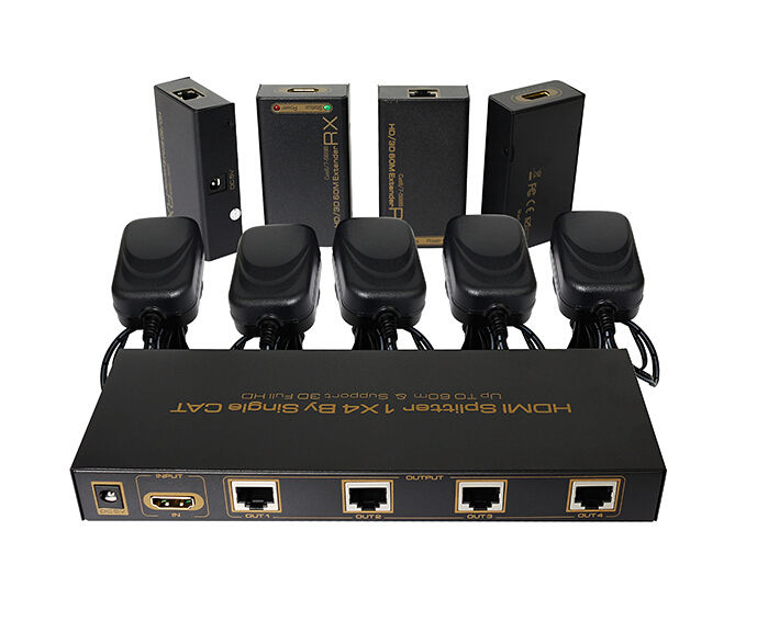 1x4 HDMI Splitter, Extender CAT 5E/6 up to 60M, 3d, 1080p supported