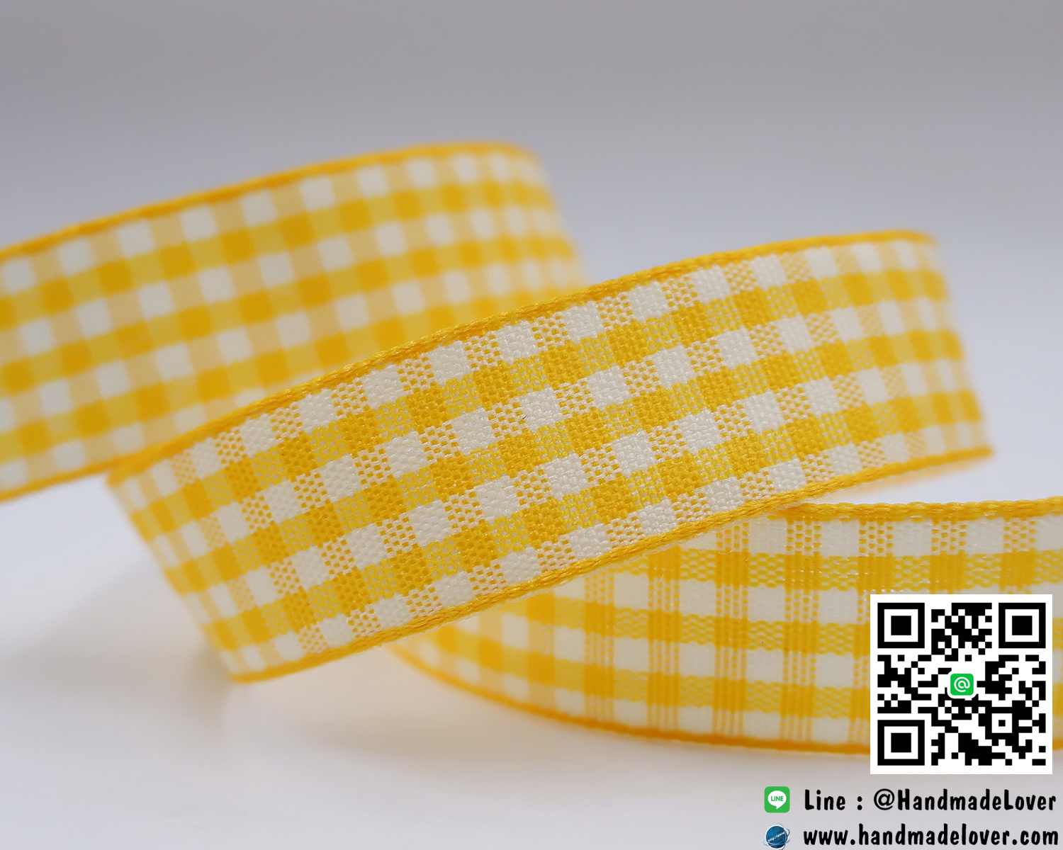 ริบบิ้นผ้า ลายสก็อต สีเหลือง [ม้วน 50 หลา]