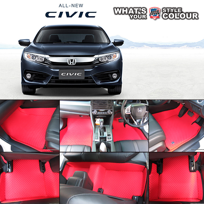 พรมปูพื้นรถยนต์ พรมกระดุม รถ HONDA CIVIC (FC) ปี 2016-2020 ชุดภายในห้องโดยสาร จำนวน 12 ชิ้น