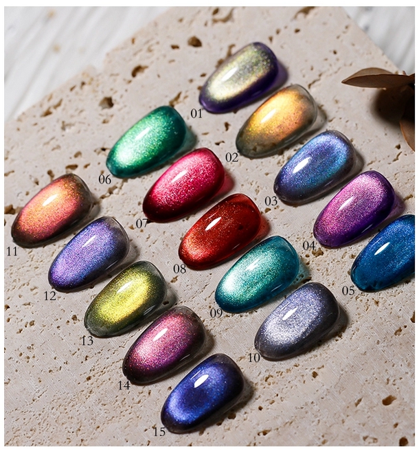 Vendeeni สีเจลแม่เหล็ก เซ็ตรวม 15สี Crystal cat eye gel ประกายสีชัด ขวดใหญ่ 15ml. สีลูกแก้ว สีตาแมว (ไม่มีชาร์ทแถม)