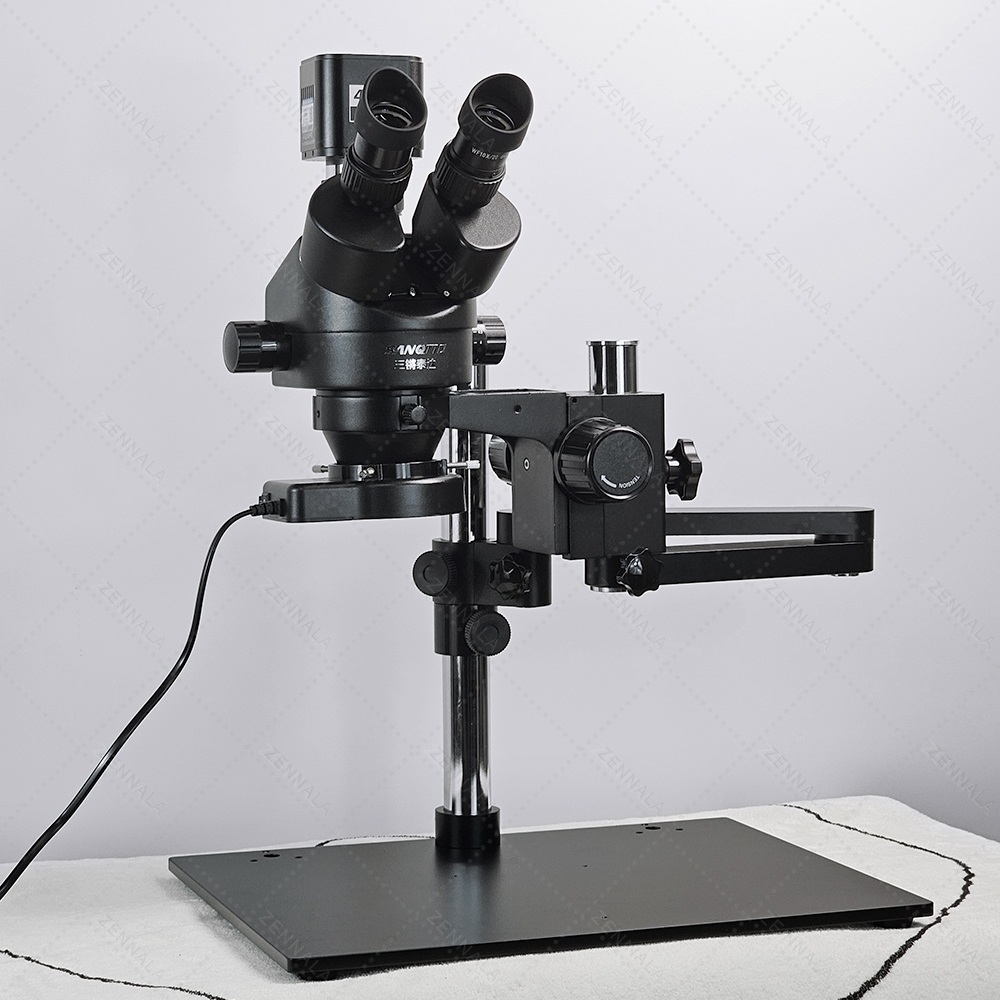 กล้องจุลทรรศน์ แบบมีแขน 360 องศา SANQTID trinocular stereo 7-45x กล้อง 4K รุ่น ZRA-45-4K