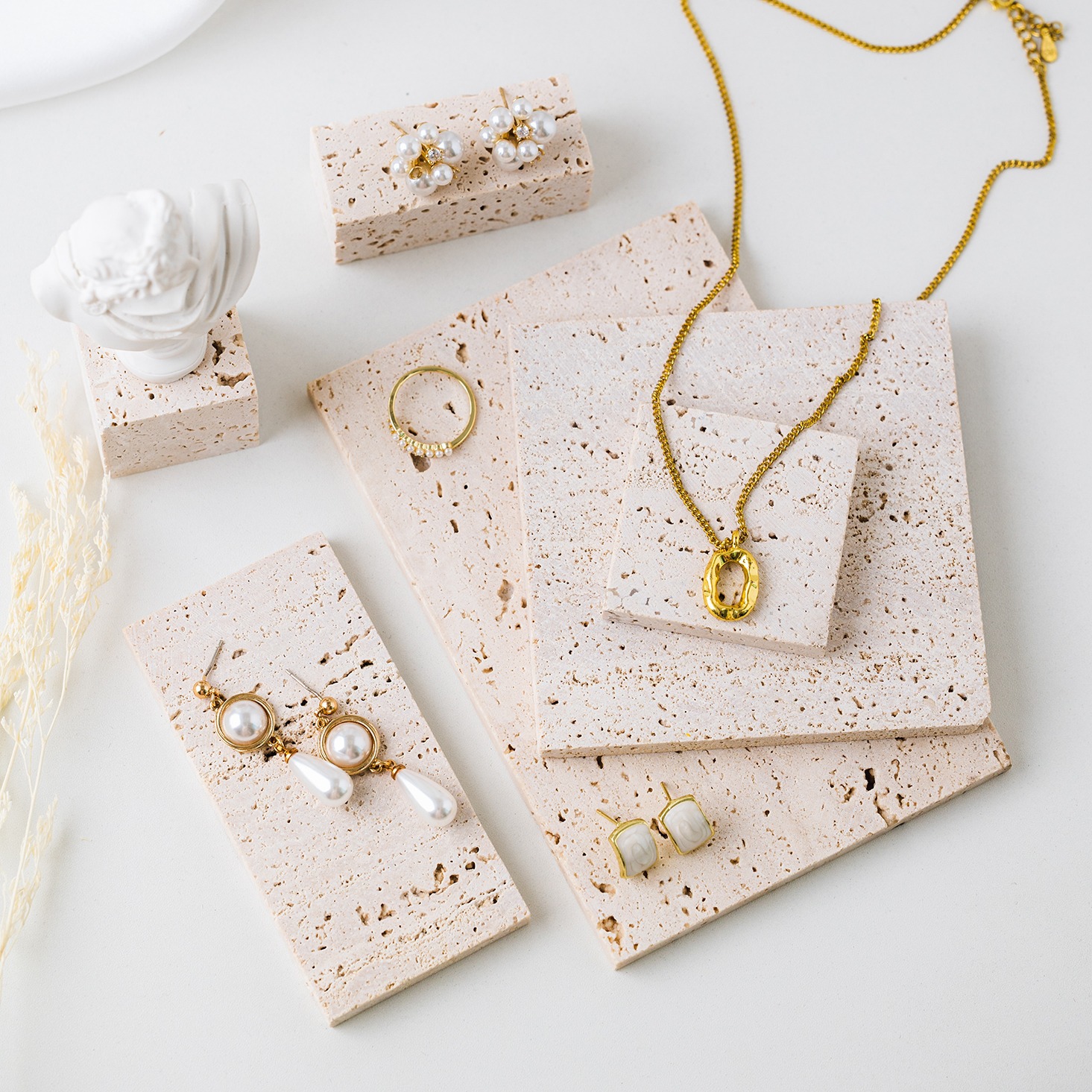 พร็อพแผ่นหินตัด Travertine พร็อพถ่ายรูป Stone Display Prop มี 2 สี 2 ขนาดให้เลือก