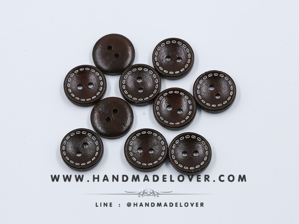 กระดุมไม้ ทรงกลม [แพ็ค 10 เม็ด]