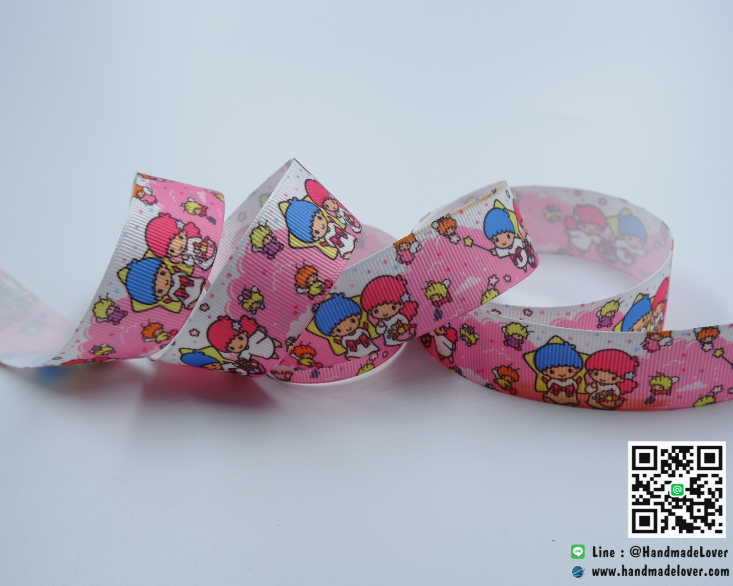 ริบบิ้นผ้า พิมพ์ลายกิกิ ลาล่า ขนาดกว้าง 25 mm.