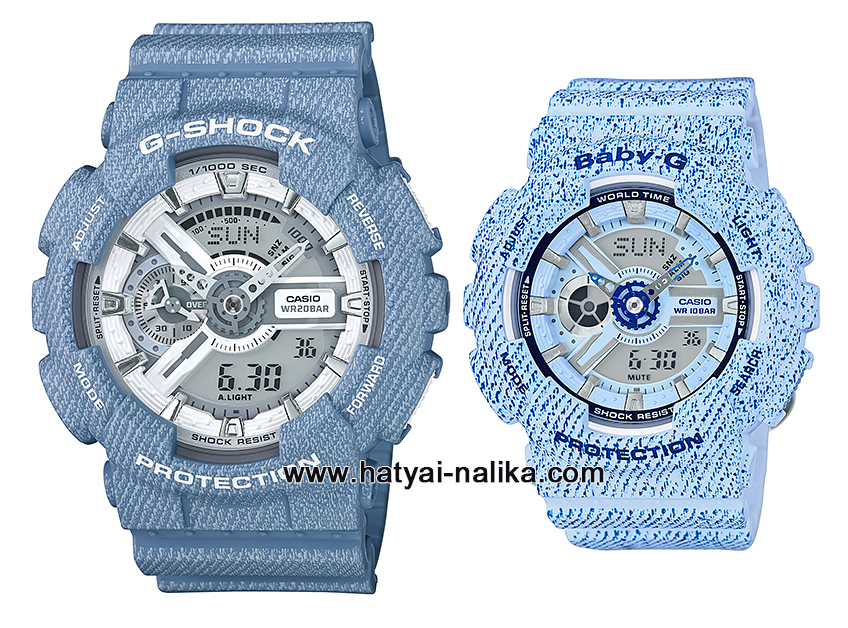 นาฬิกา คาสิโอ Casio G-Shock x Baby-G ลายยีนส์ เซ็ตคู่รัก Denim Color รุ่น GA-110DC-2A7 x BA-110DC-2A3 Pair set ของแท้ รับประกัน 1 ปี