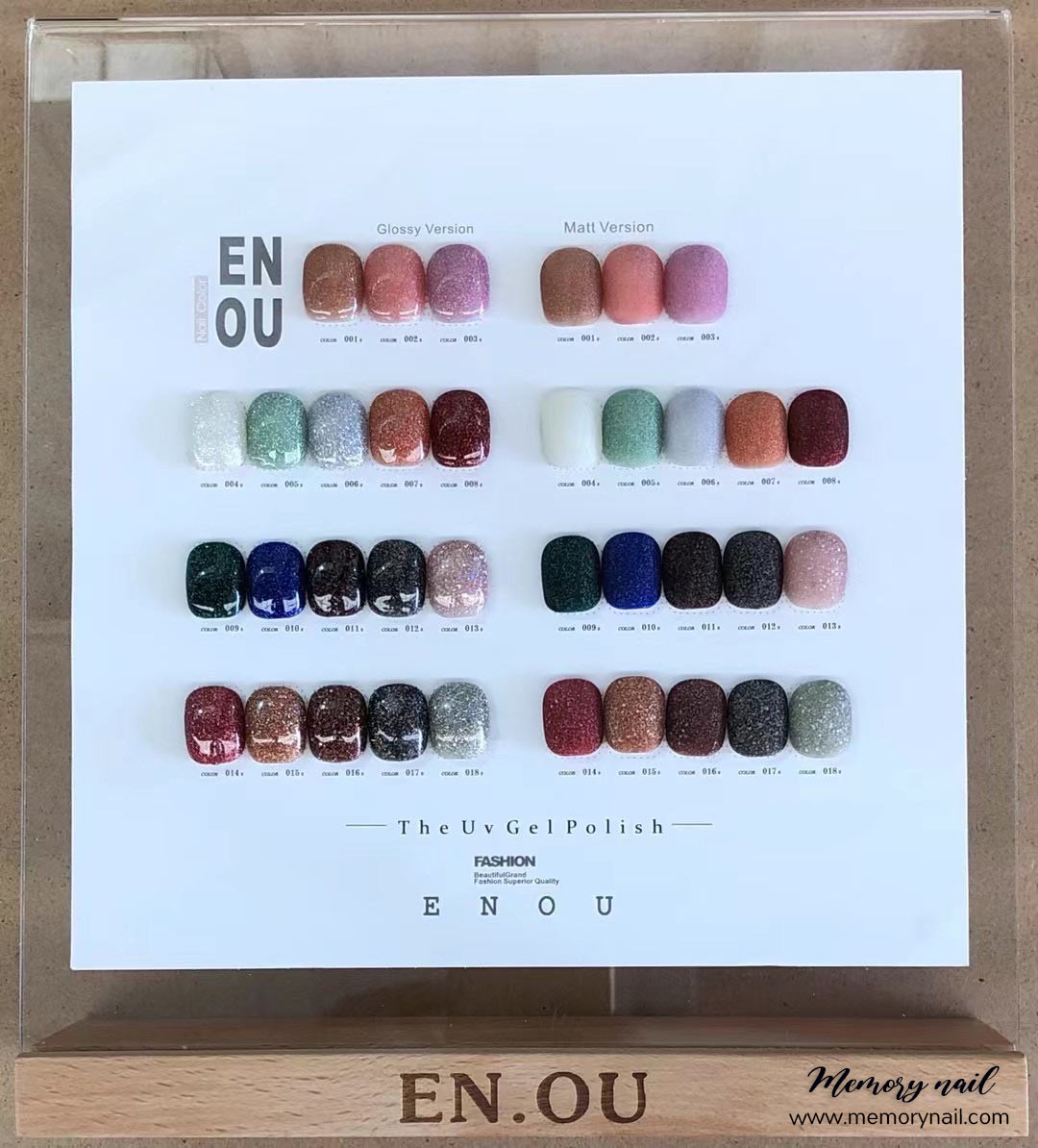 สีเจล EN OU+ โทนสี กากเพชรละเอียด ชุด18สี พร้อมชาร์ตสี 1เซ็ต สีเจลทาเล็บ (( กากเพชร ชุด18สี ))