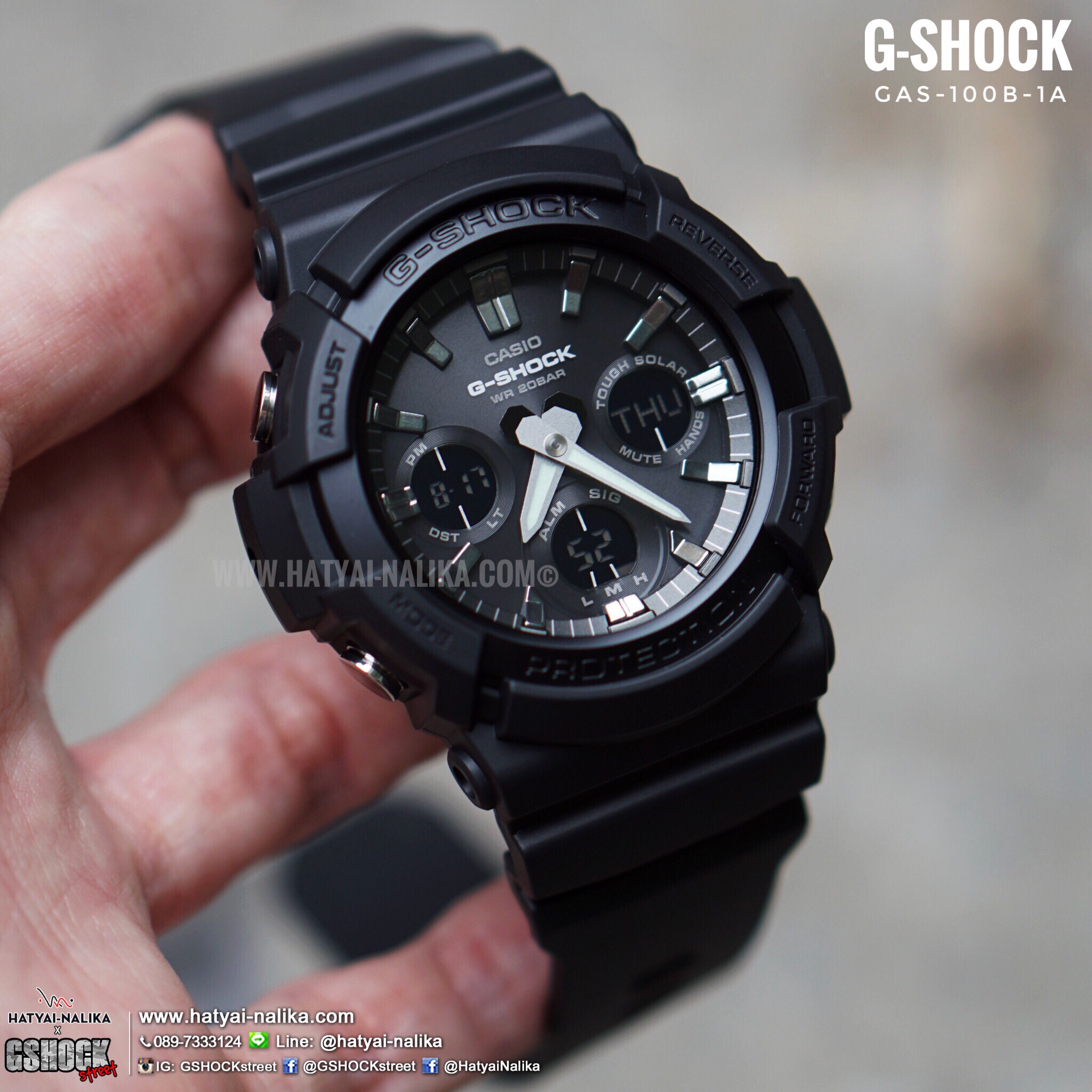 นาฬิกา Casio G-Shock Standard ANALOG-DIGITAL Tough Solar GAS-100 series รุ่น GAS-100B-1A (สีดำล้วน) ของแท้ รับประกัน1ปี