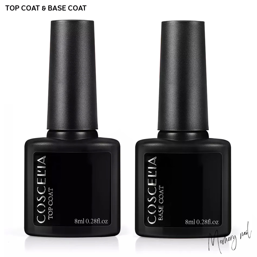 แพ็คคู่ ( 2ขวด ) Top+ Base gel ท๊อปเจล+เบสเจล COSCELIA ( ขวดดำเล็ก 8ml. ) น้ำยาเคลือบเล็บ+รองพื้นสีเจล