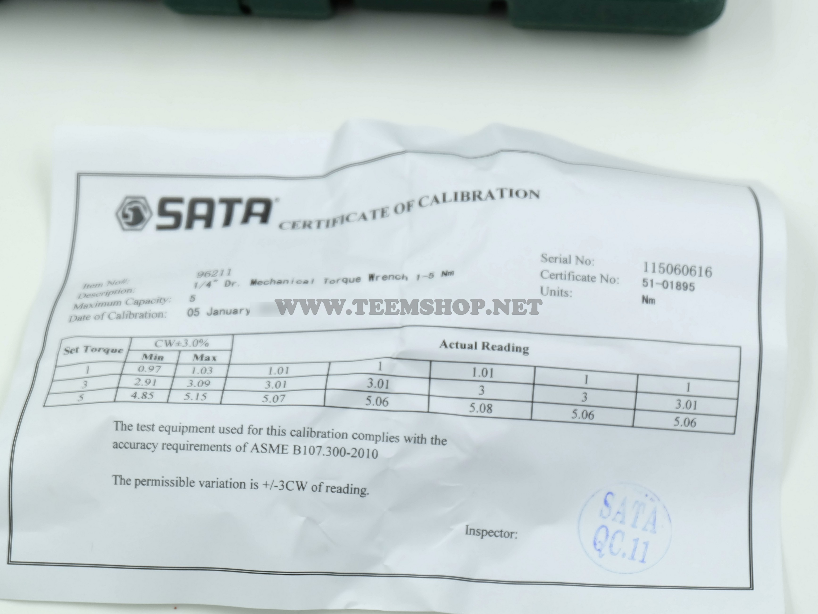 SATA ประแจวัดทอร์ค 2หุน 1/4" 1-5 Nm. A-Series(วัดแรงบิด) 96221