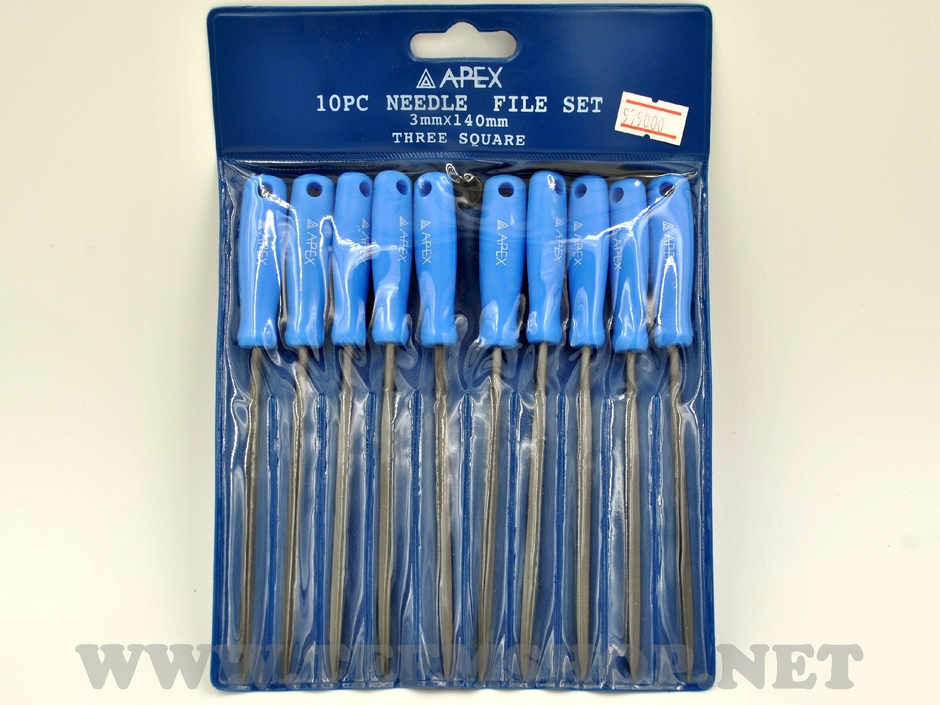 APEX ตะไบพร้อมด้าม สีฟ้า 10ตัว สามเหลี่ยม 3x140mm.
