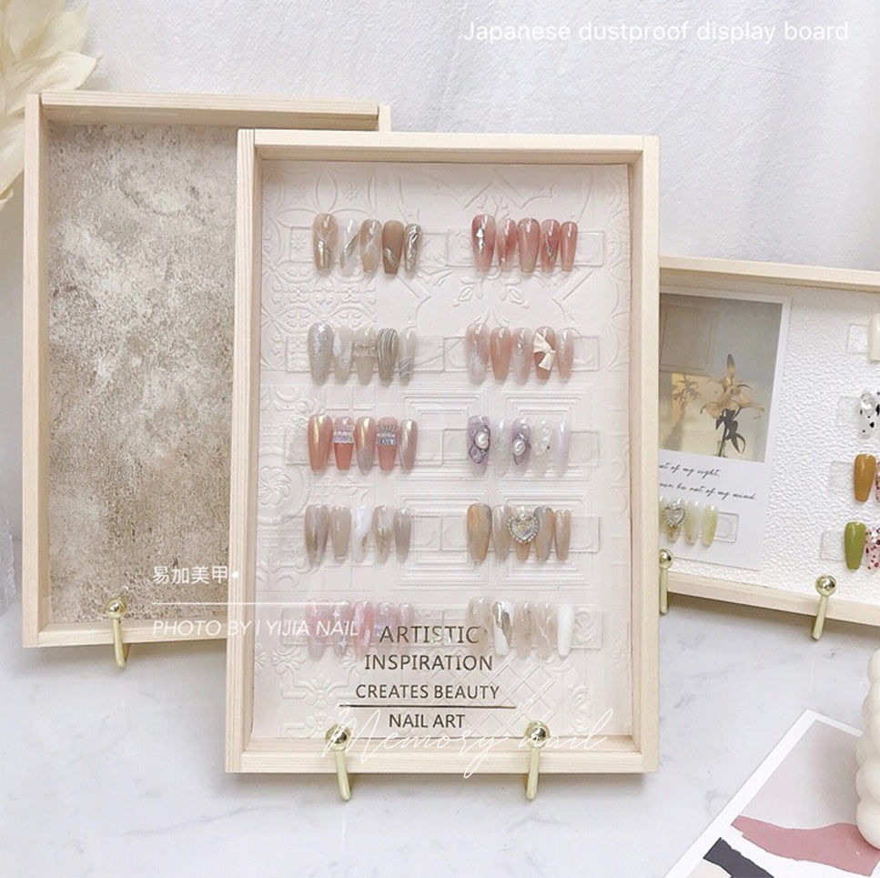 ( กล่องไม้ ) กรอบรูป ฝาอะคริลิค โชว์ตัวอย่างลายเล็บ Nail Art Display สำหรับติดตัวอย่างลายเล็บ ฝาปิดเป็นแผ่นอะคริลิค