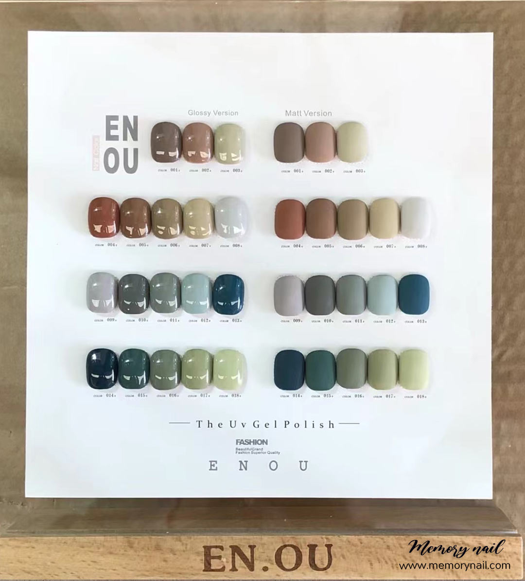 สีเจล EN OU+ โทนสี เขียว น้ำตาล ชุด18สี พร้อมชาร์ตสี 1เซ็ต สีเจลทาเล็บ (( เขียว น้ำตาล ชุด18สี ))