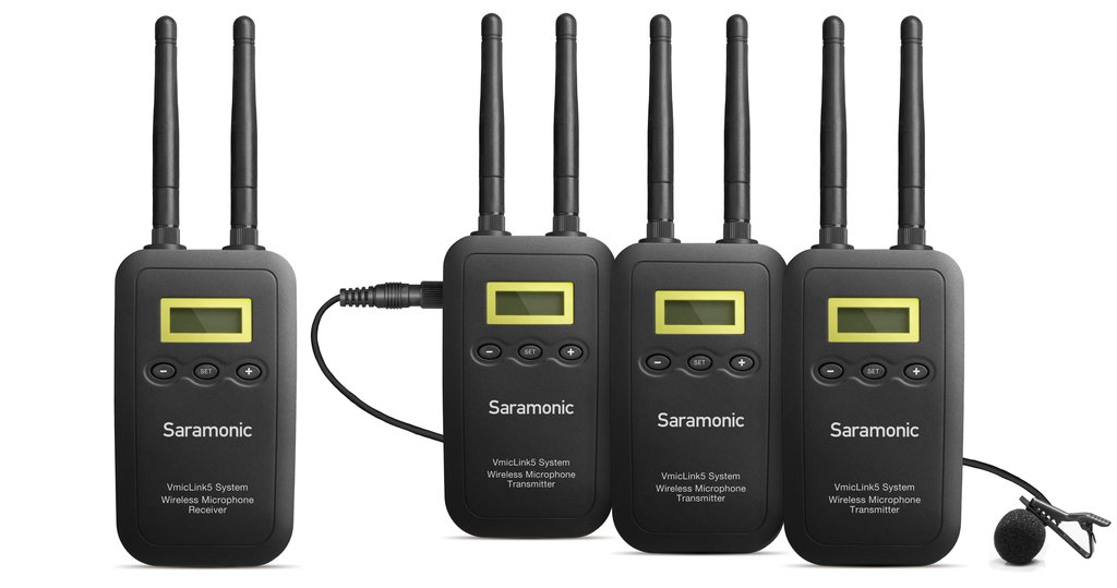 Saramonic VmicLink5 5.8GHz SHF Wireless Lavalier Microphone System with 3 Lavalier Bodypack Transmitters & Portable Receiver - for DSLR Cameras, Camcorders, Recorders & Mixers
