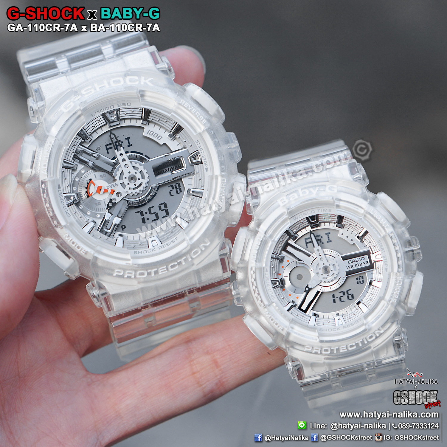 นาฬิกา Casio G-SHOCK x BABY-G คู่เจลลี่ใส เซ็ตคู่รัก CORAL REEF series รุ่น GA-110CR-7A x BA-110CR-7A Pair set (เจลลี่ขาวใส) ของแท้ รับประกัน 1 ปี