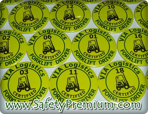 ตัวอย่างเข็มกลัด Certified Forklift Driver 58 mm