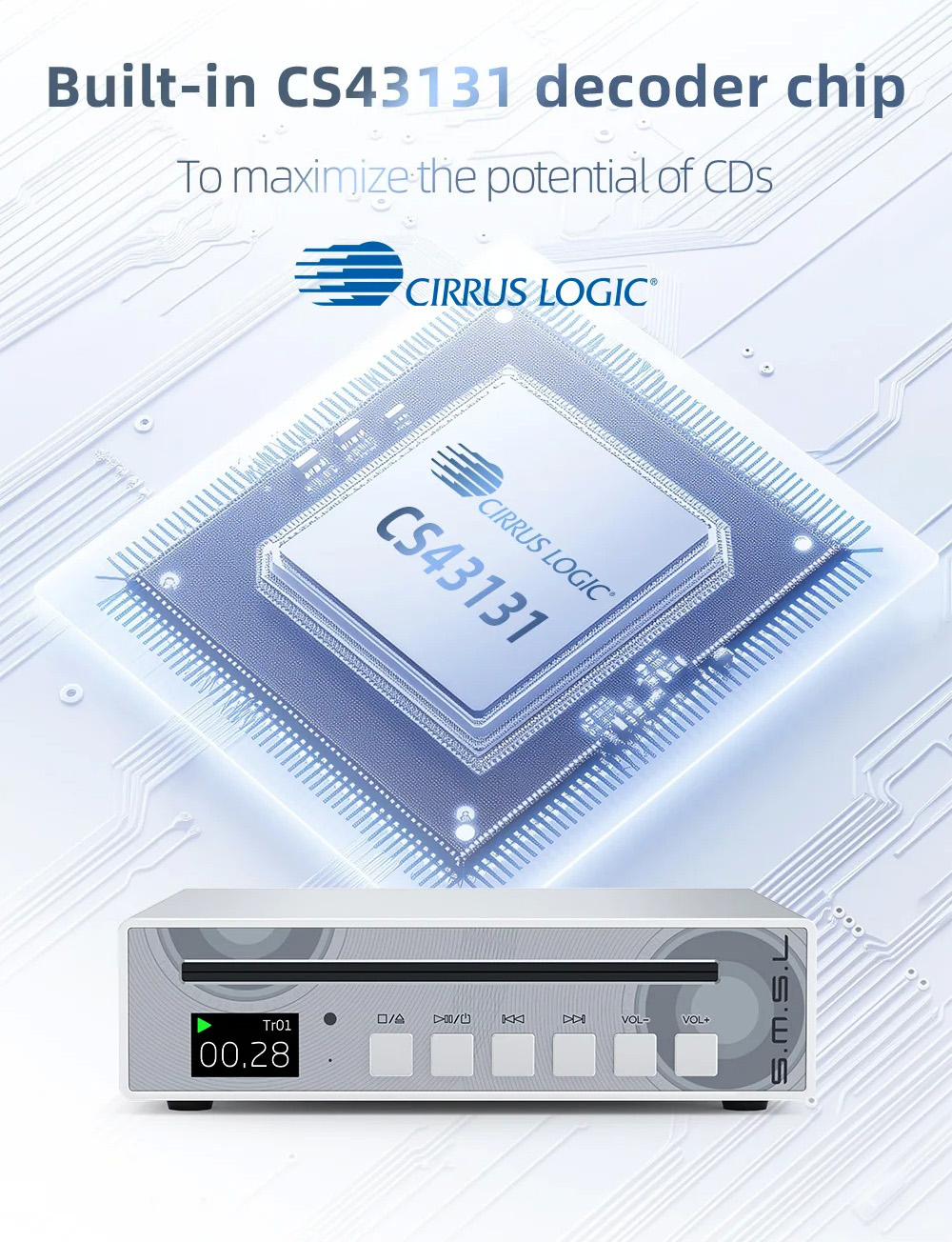 [PreOrder] SMSL PL100 เครื่องเล่น CD ชิป DAC Cirrus Logic CS43131 ประกันศูนย์ไทย