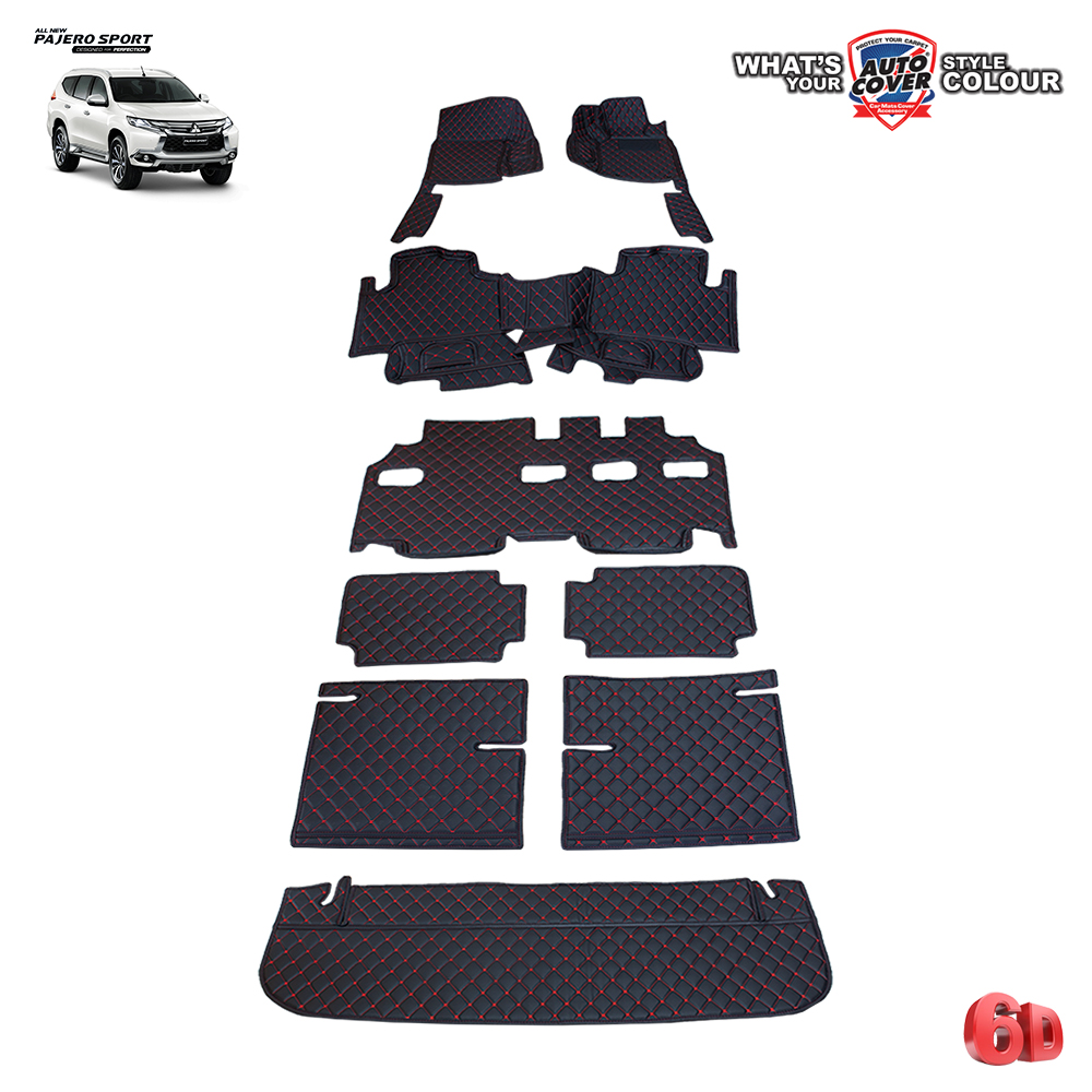 พรมรถยนต์ 6D รถ MITSUBISHI PAJERO SPORT ปี 2015-2019 ชุดเต็มคัน รวมแผ่นท้ายและหลังพนักพิง จำนวน 9 ชิ้น