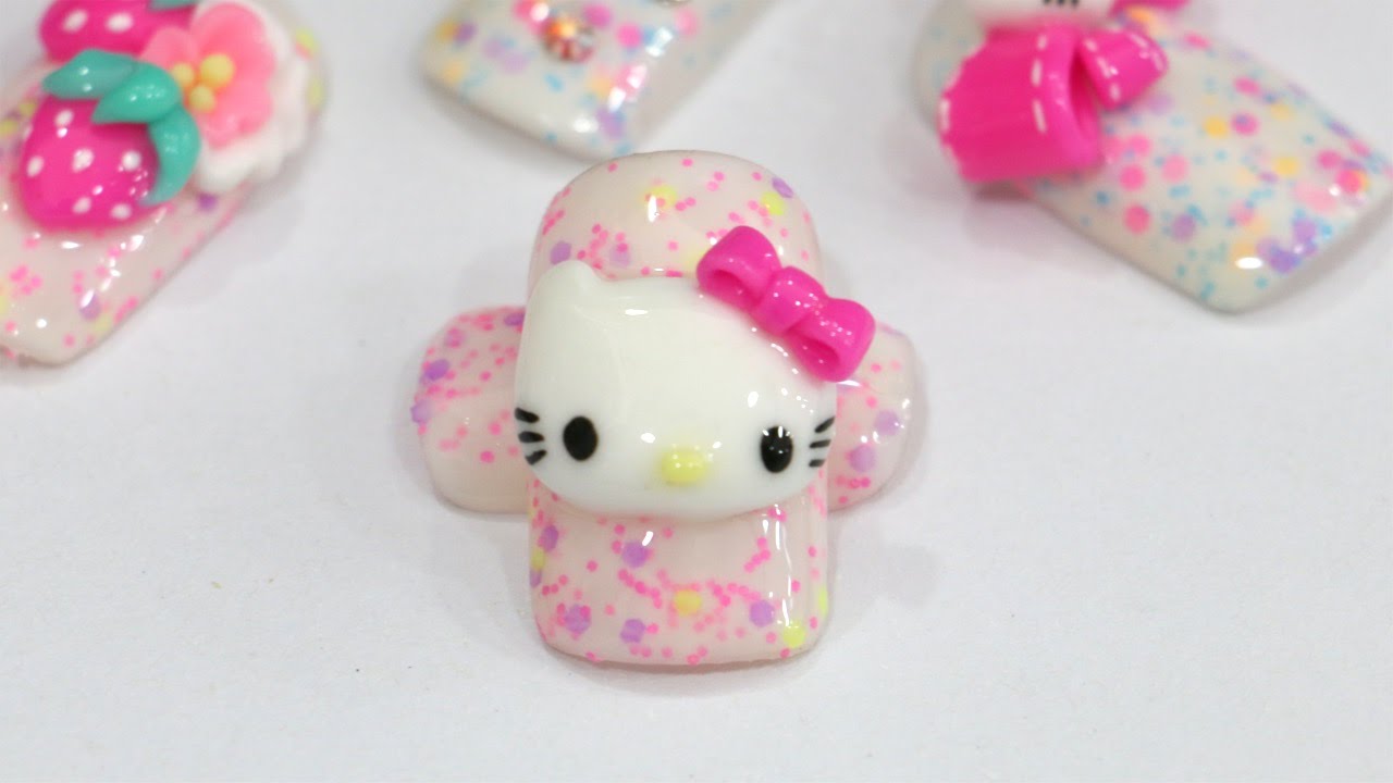 ปั้นนูนเจล ลายคิตตี้ Hello Kitty Nail Art ( 3D gel )