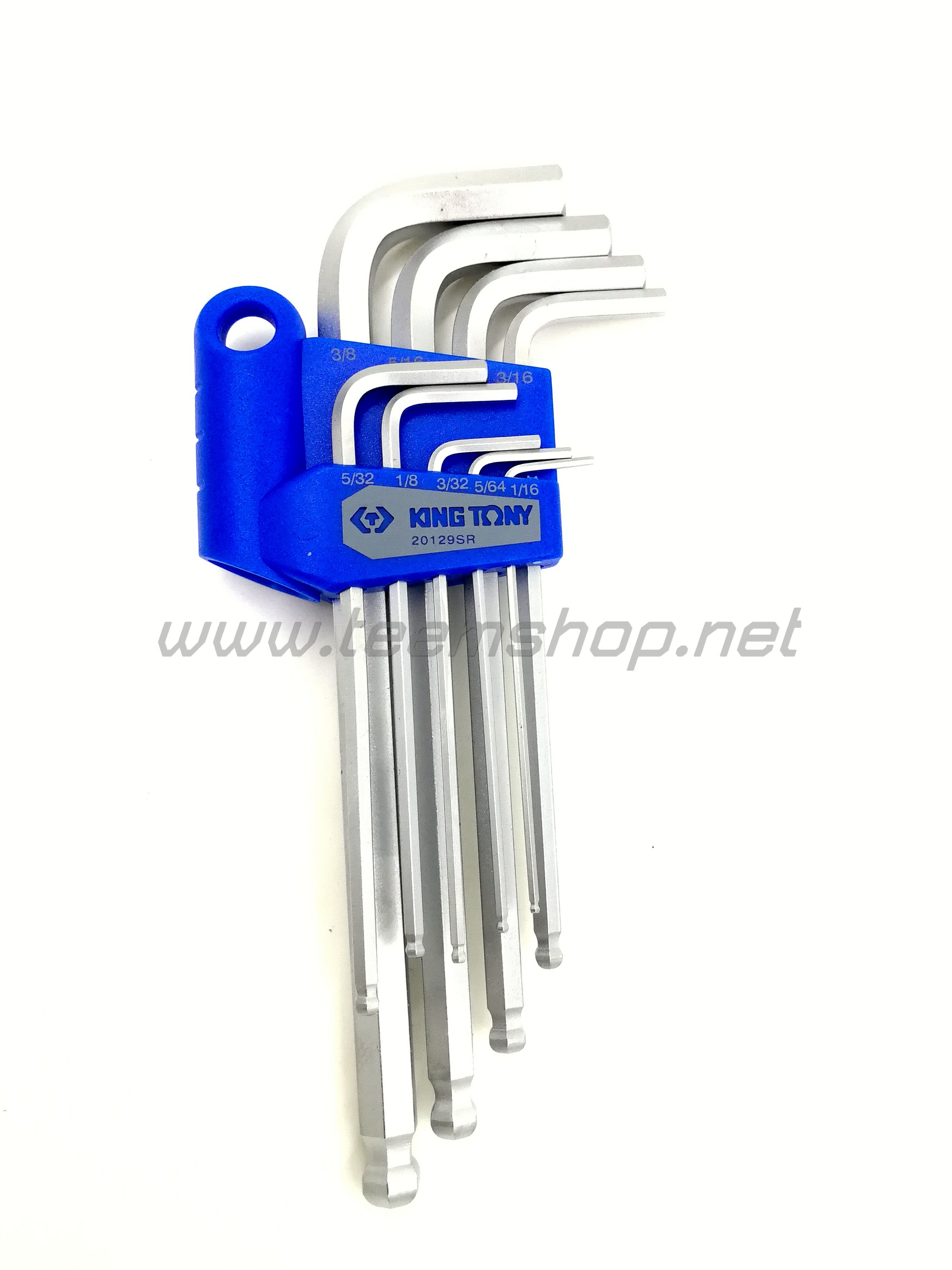 KINGTONY ประแจหกเหลี่ยมหัวบอล นิ้ว9ตัวชุด 1/16"-3/8" NO.20129SR Made in Taiwan