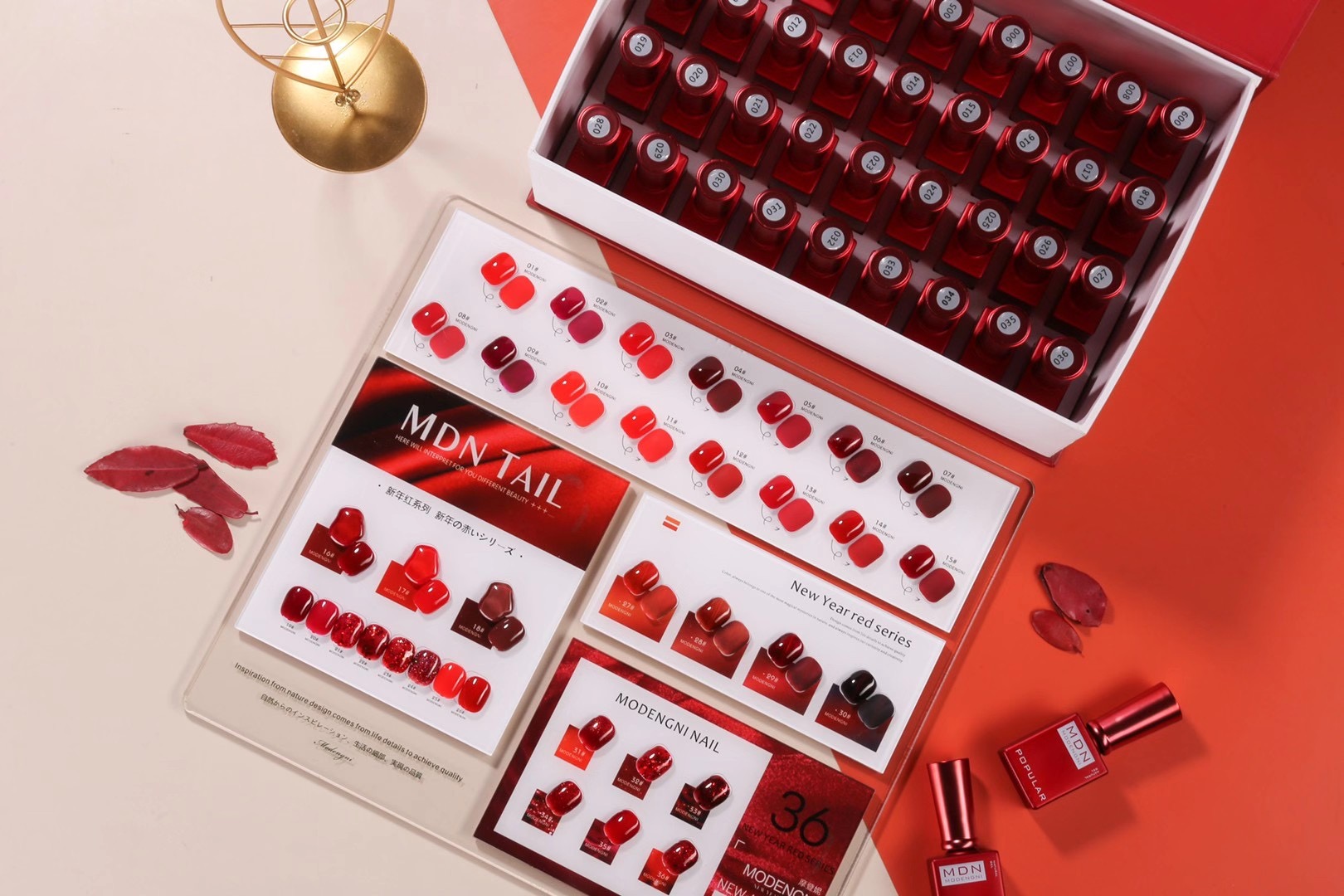 ⭕ จัดว่าแดงมาก 💖 สีทาเล็บเจล MDN ชุดใหญ่36สี 🌹 รวมสีเจล สีแดงสด แดงมะเหมียว แดงกากเพชร 🍎 แถมชาร์ทสีรุ่นใหม่ สวยมากๆ