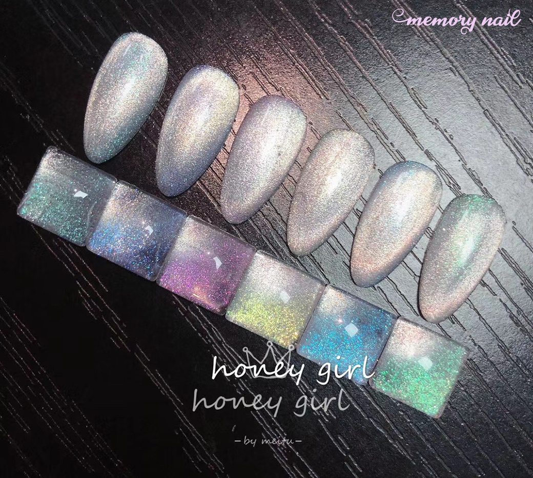 ชุดรวม6สี เจลลูกแก้ว สีเงินรุ้ง Rainbow Silver magnetic gel เจลแม่เหล็ก เจลตาแมว เงินเหลือบรุ้ง แถมชาร์ตสีด้วย ขนาด11ML