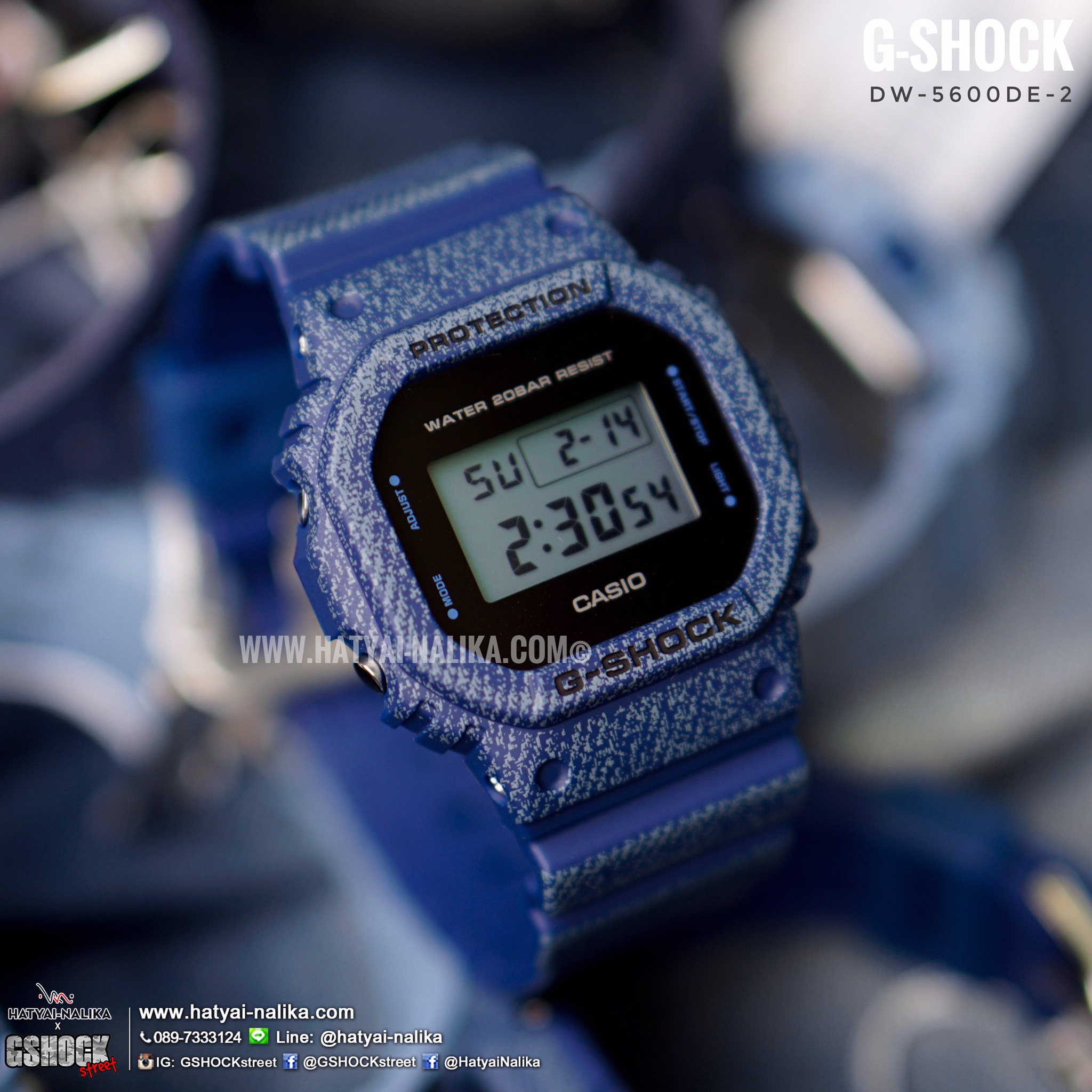 นาฬิกา Casio G-Shock ลายยีนส์ Limited DW-5600DE Denim Fabric Elements series รุ่น DW-5600DE-2 (สี Navy Blue Jean) ของแท้ รับประกัน1ปี