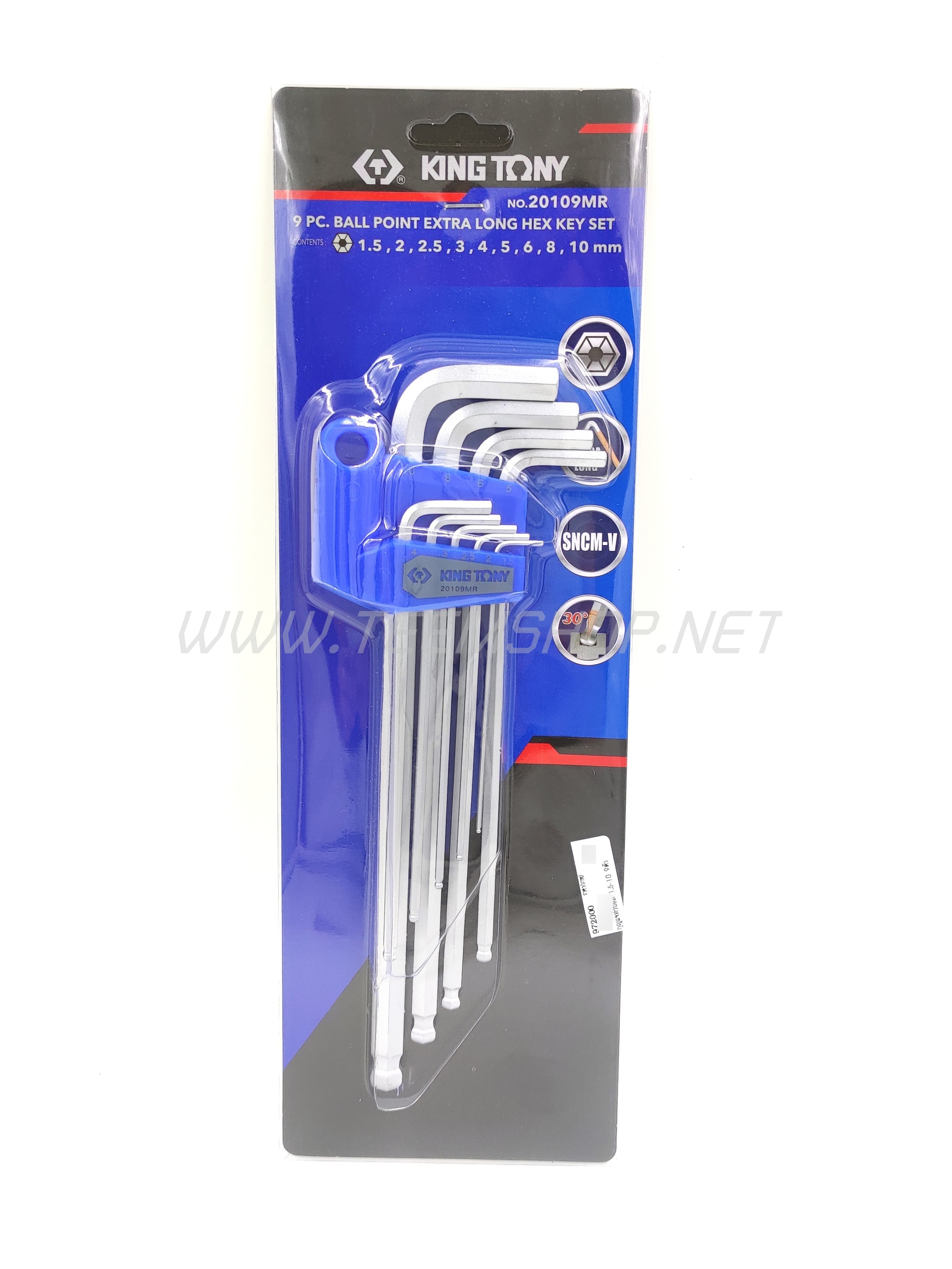 KINGTONY ประแจหกเหลี่ยมหัวบอลยาว 9ตัวชุด 1.5 - 10 mm. 20109MR Made in Taiwan