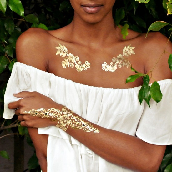 Flash Tattoo , Gold foil metallic tattoos  สติ๊กเกอร์แทททู สีทอง เมทัลลิค