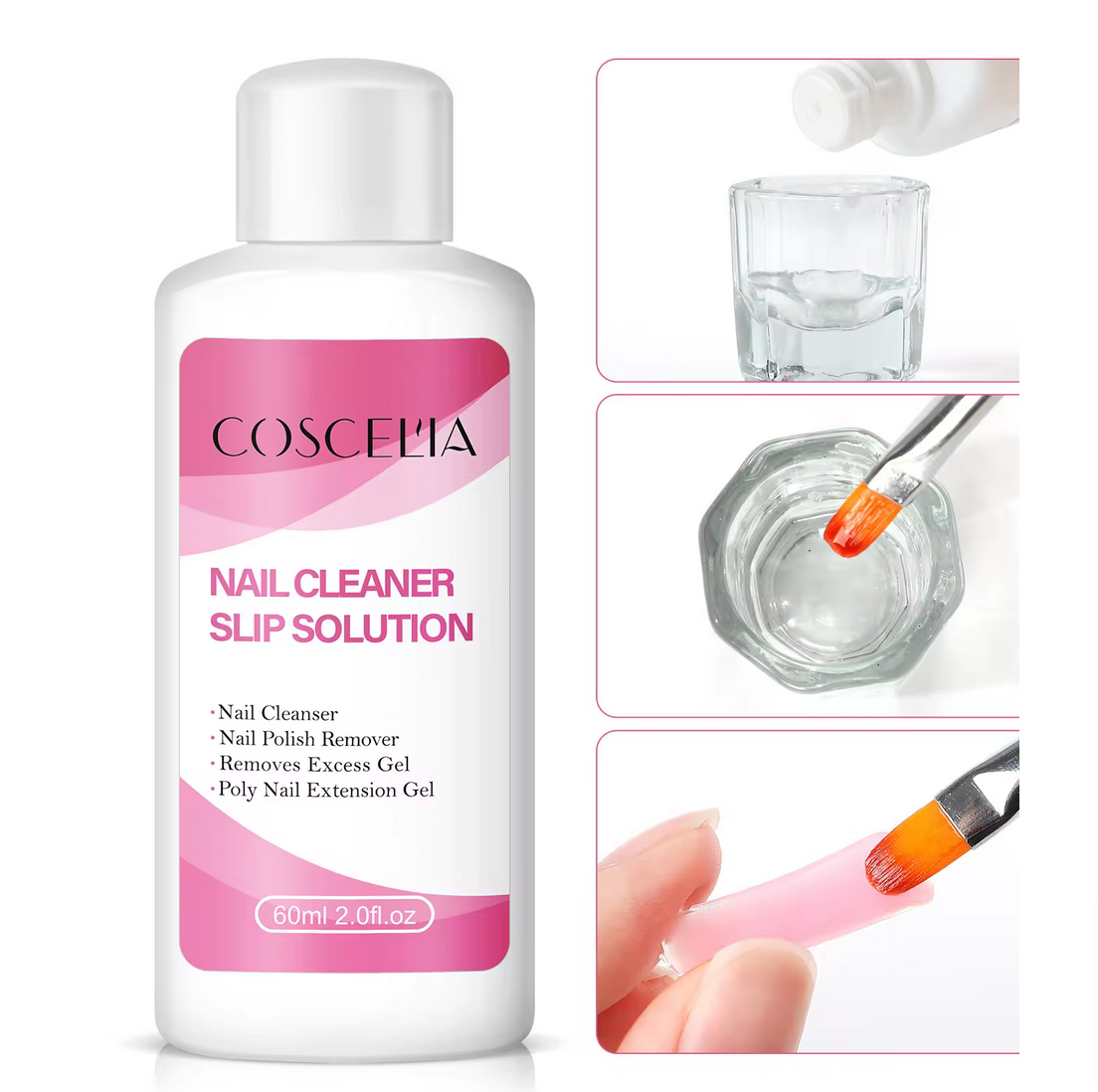 ฉลากชมพู 60ml ( COSCELIA น้ำยาเกลี่ยโพลีเจล ) น้ำยาต่อเล็บโพลี่เจล NAIL CLEANER SLIP SOLUTION
